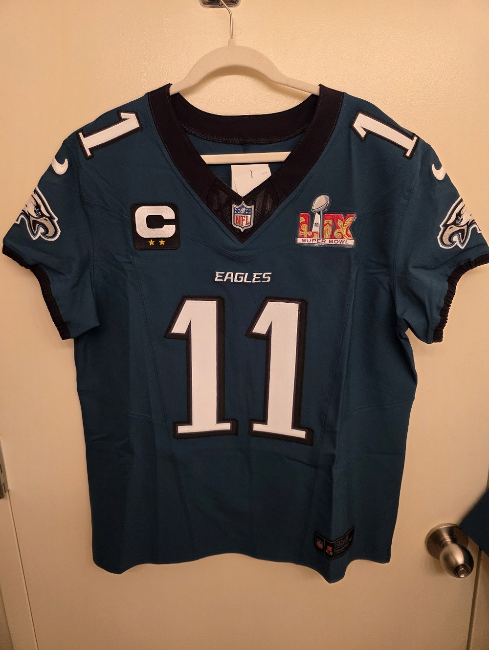 Philadelphia Eagles AJ Brown Super Bowl 59 Nike Elite Jersey w Captain Patch